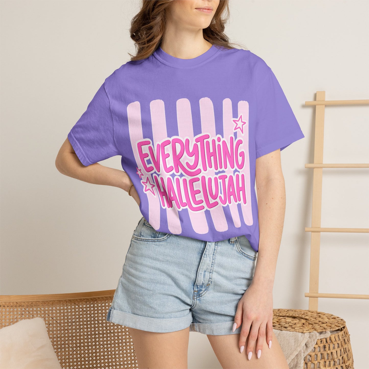 Everything Hallelujah T-Shirt — Pink Retro Stripe Graphic Tee