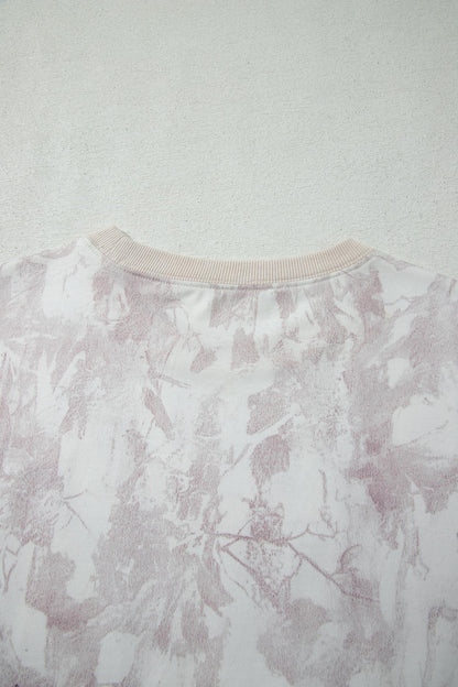 Gray Woodland Camo Print Raw Edge Cropped Top Skirt Set