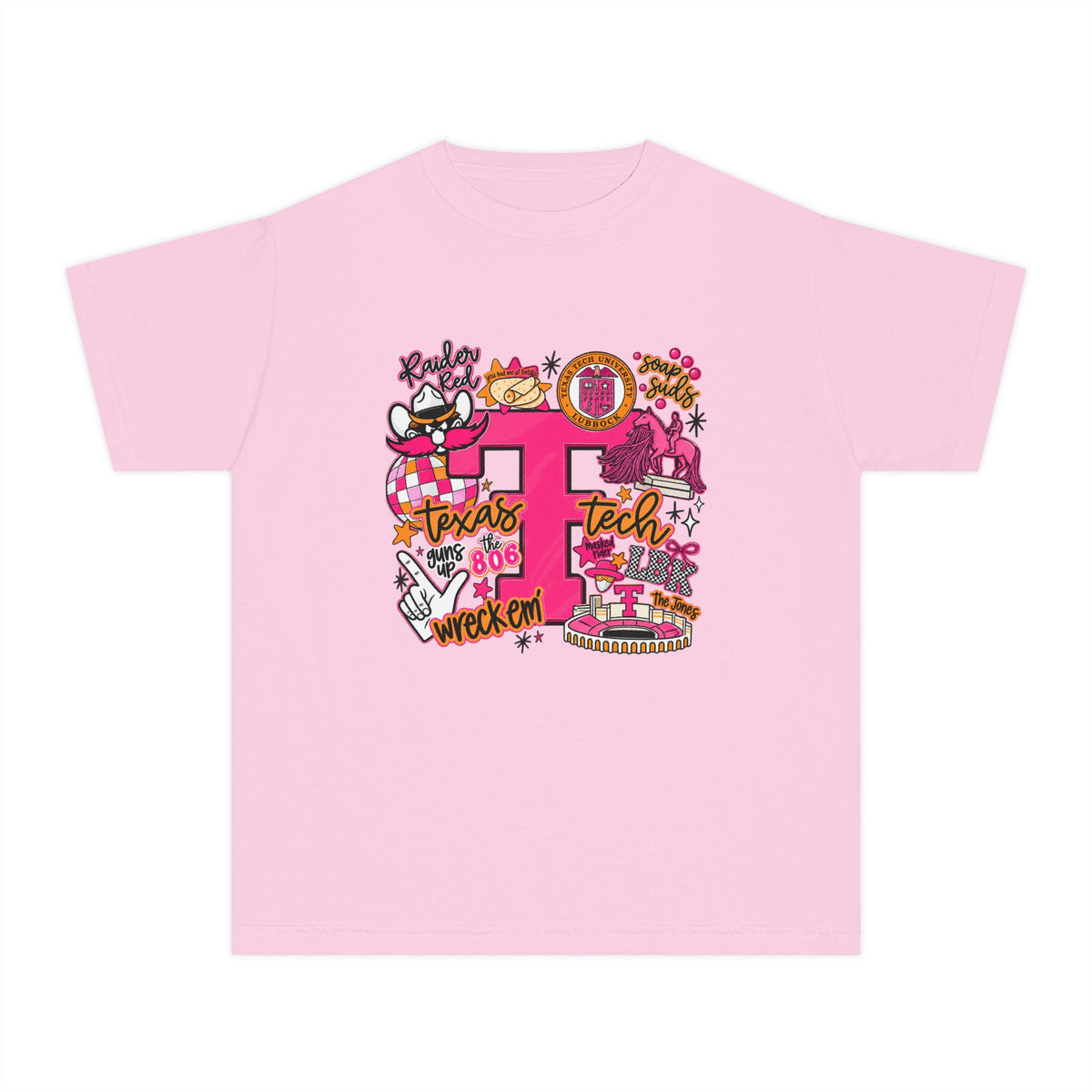 Pink 'P' Graphic Youth Tee — Cheerful School Spirit Shirt