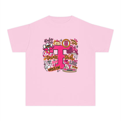 Pink 'P' Graphic Youth Tee — Cheerful School Spirit Shirt