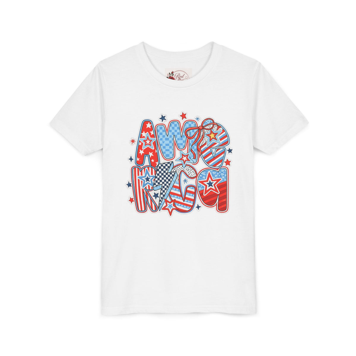 Youth Tee — Patriotic "America" Stars & Stripes Design (4th of July Kids Shirt)