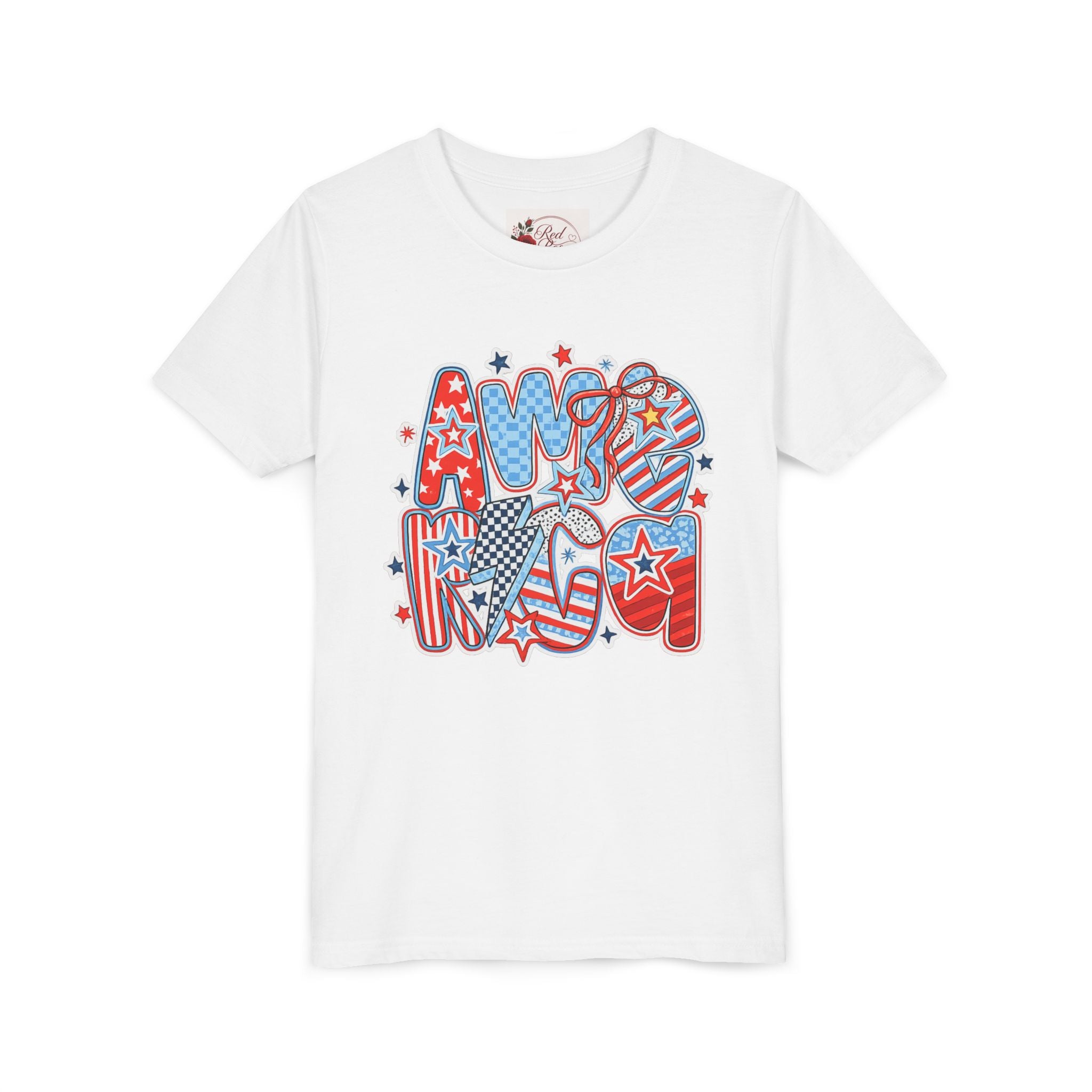 Youth Tee — Patriotic "America" Stars & Stripes Design (4th of July Kids Shirt)