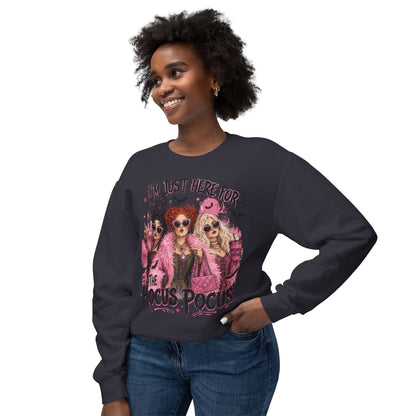 Hocus Pocus Crewneck Sweatshirt – "I'm Just Here for the Hocus Pocus" Halloween Pullover
