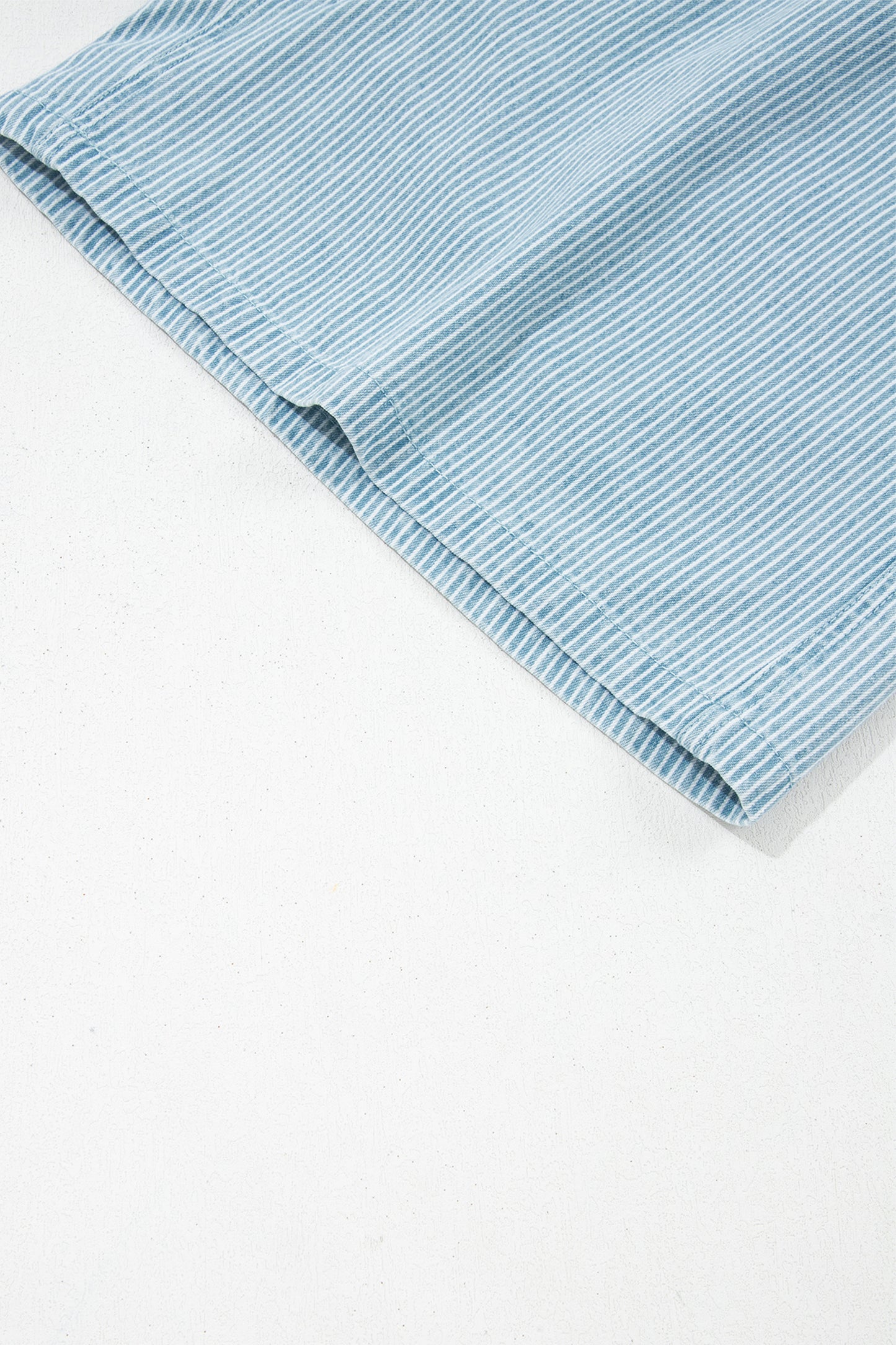 Sky Blue Stripe Plus Size Contrast Drawstring Elastic Waist Denim Shorts