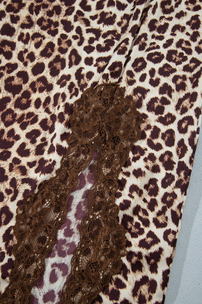 Khaki Cheetah Print Trim Split Long Western Skirt