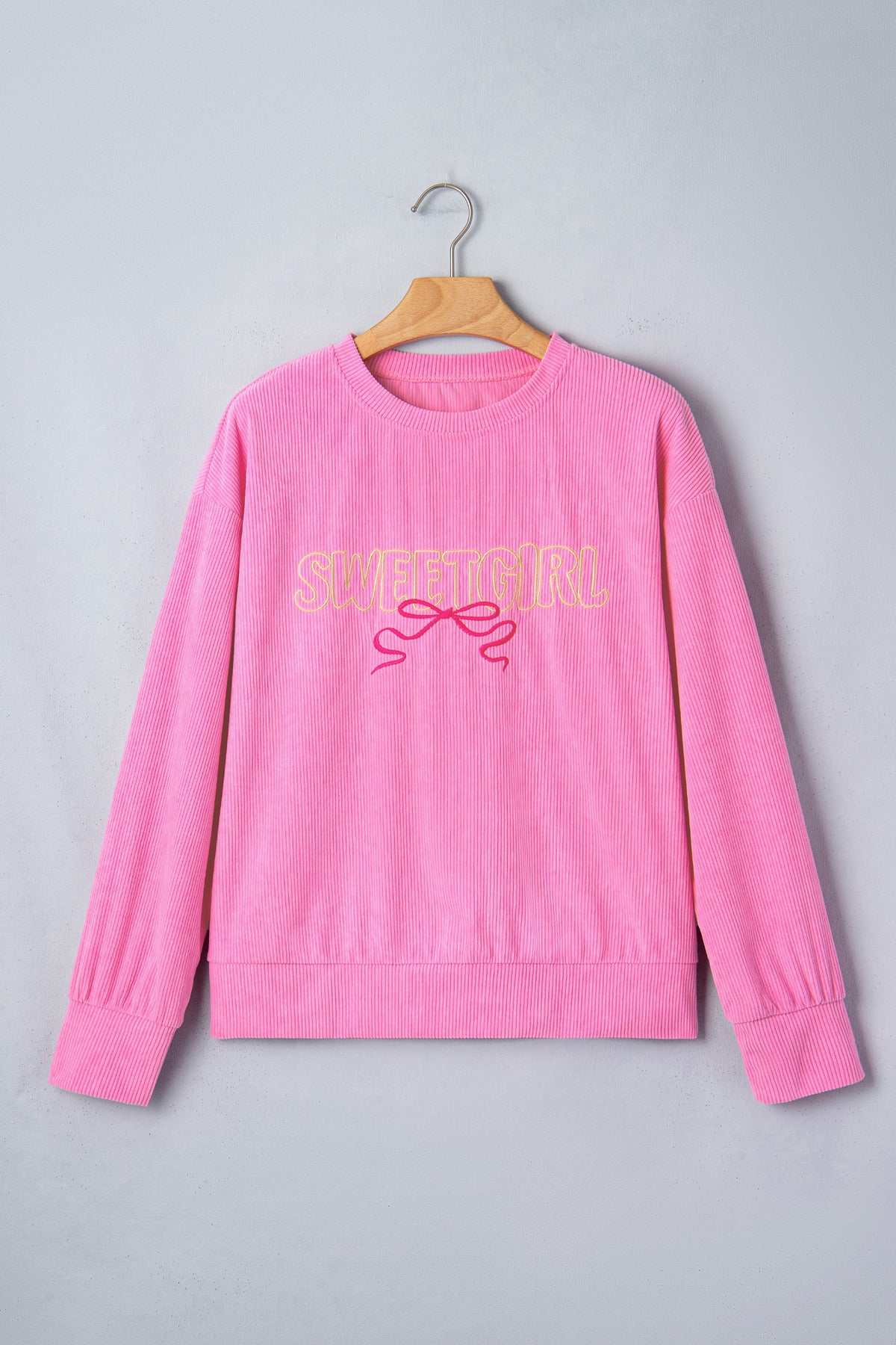 Bonbon Sweet Girl Embroidered Graphic Rib Textured Top