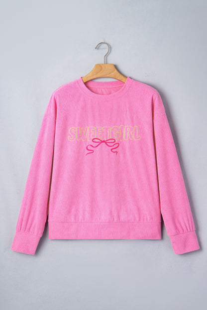 Bonbon Sweet Girl Embroidered Graphic Rib Textured Top