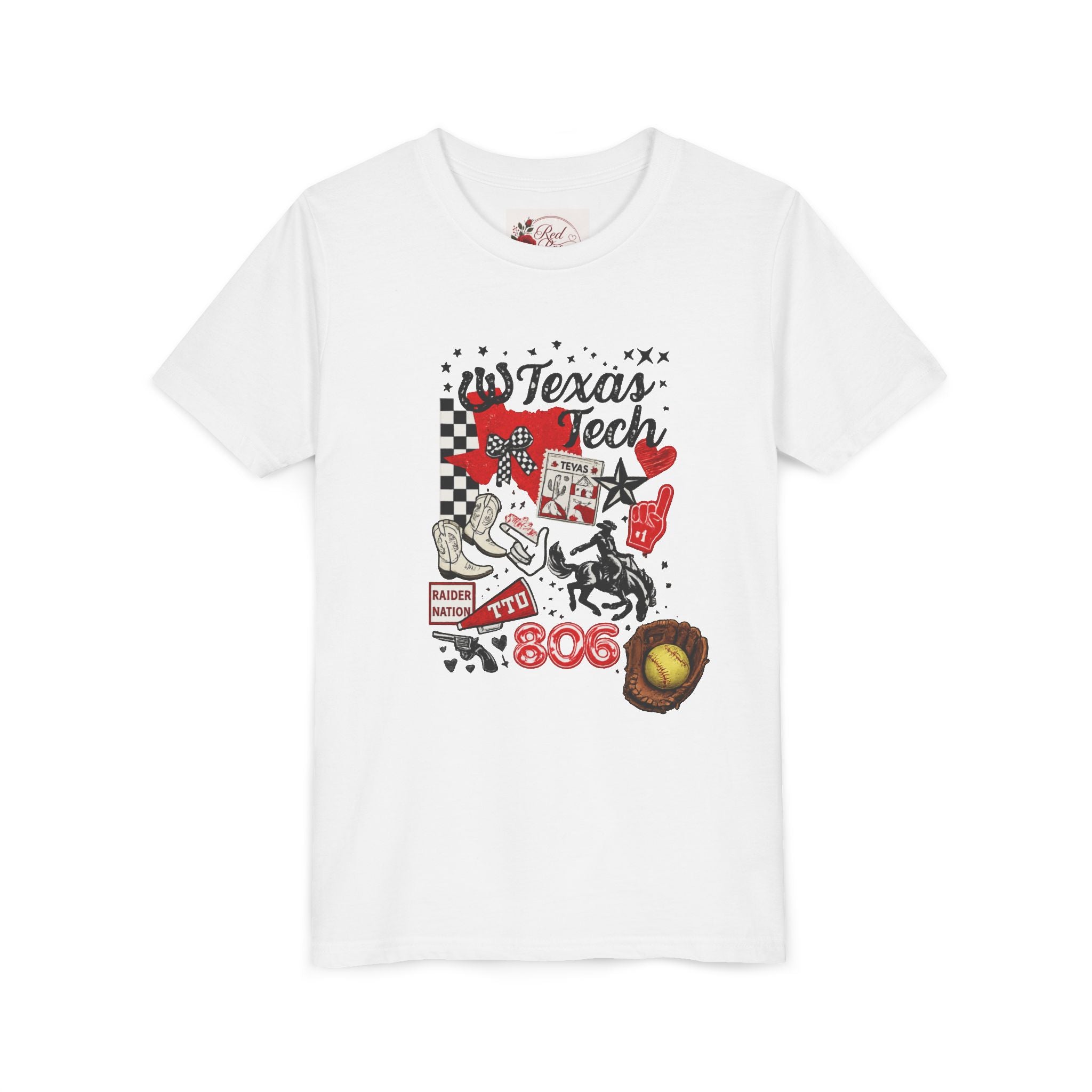 Texas Tech Youth T‑Shirt — 806 Cowboy Collage Design