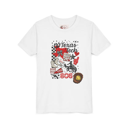 Texas Tech Youth T‑Shirt — 806 Cowboy Collage Design