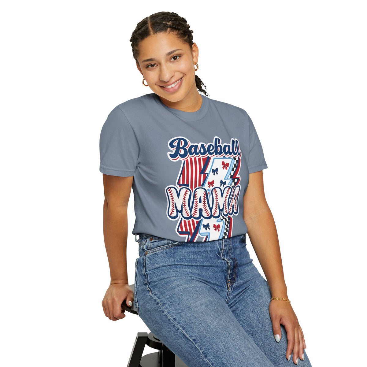 Baseball Mama T-Shirt — Retro Red & Blue Patriotic Graphic Tee