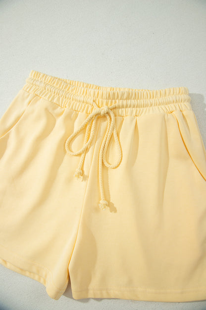 Yellow  Eyelet Lace Patchwork Sleeve Short 2pcs Outfit