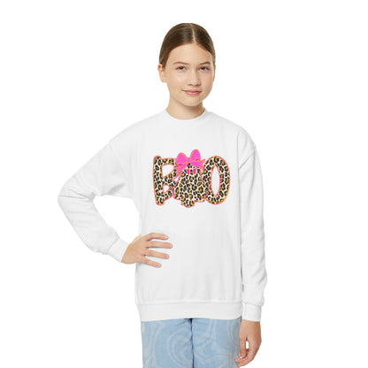 Leopard Print Mom Crewneck Sweatshirt with Pink Bow — Youth