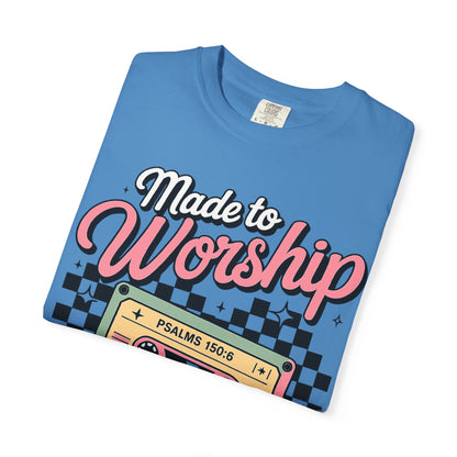 Made to Worship T‑Shirt – Retro Cassette Christian Tee (Psalm 150:6)