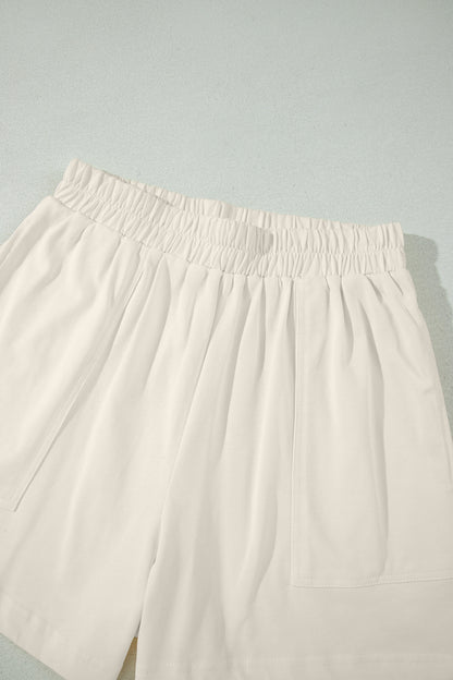 Beige Stitched Detail Loose Tank Top Cotton 2pcs Short Set