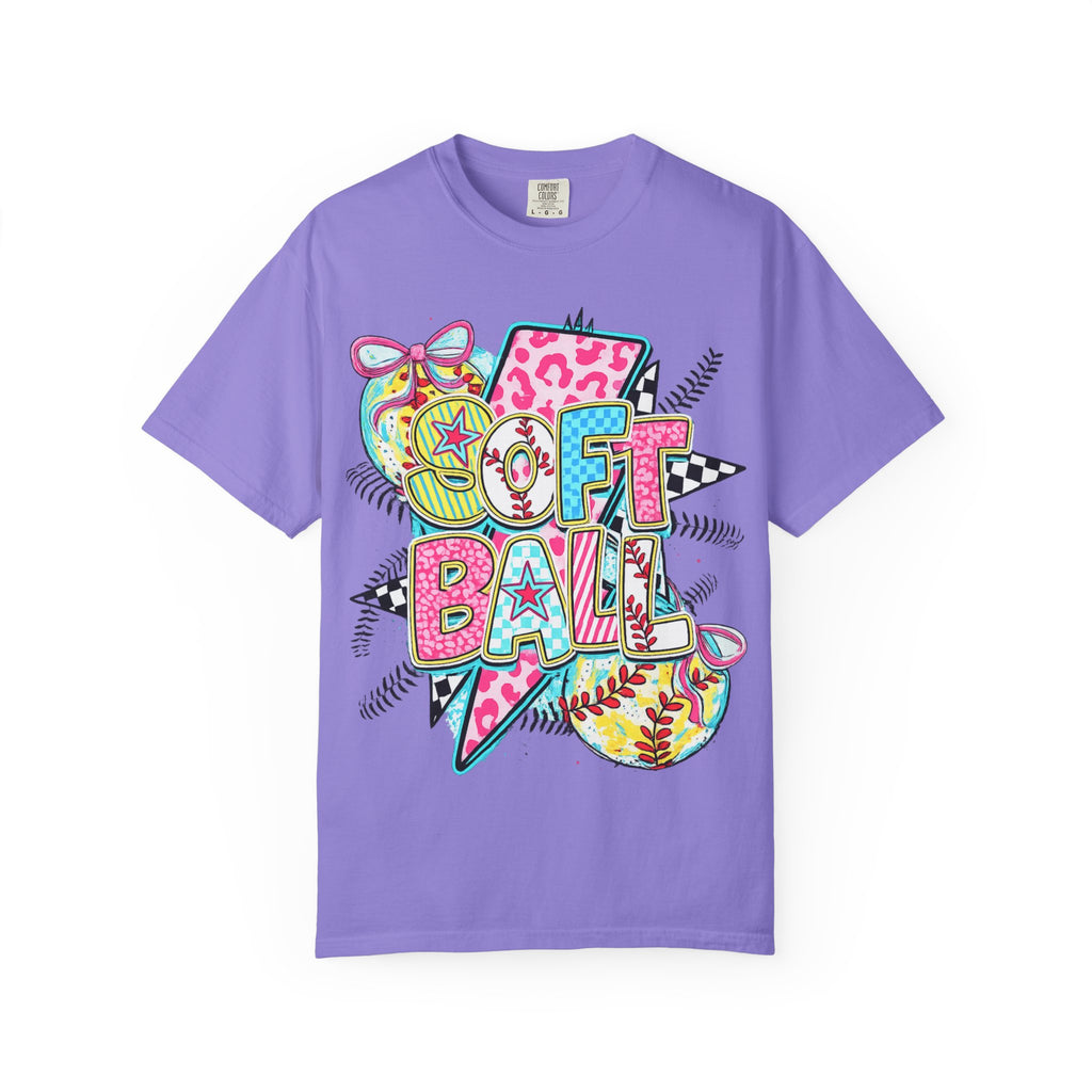 Softball Graphic T-Shirt — Colorful 'Softball' Pop Art Design