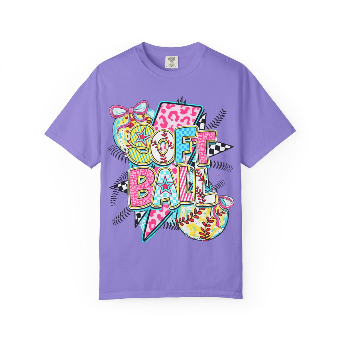 Softball Graphic T-Shirt — Colorful 'Softball' Pop Art Design