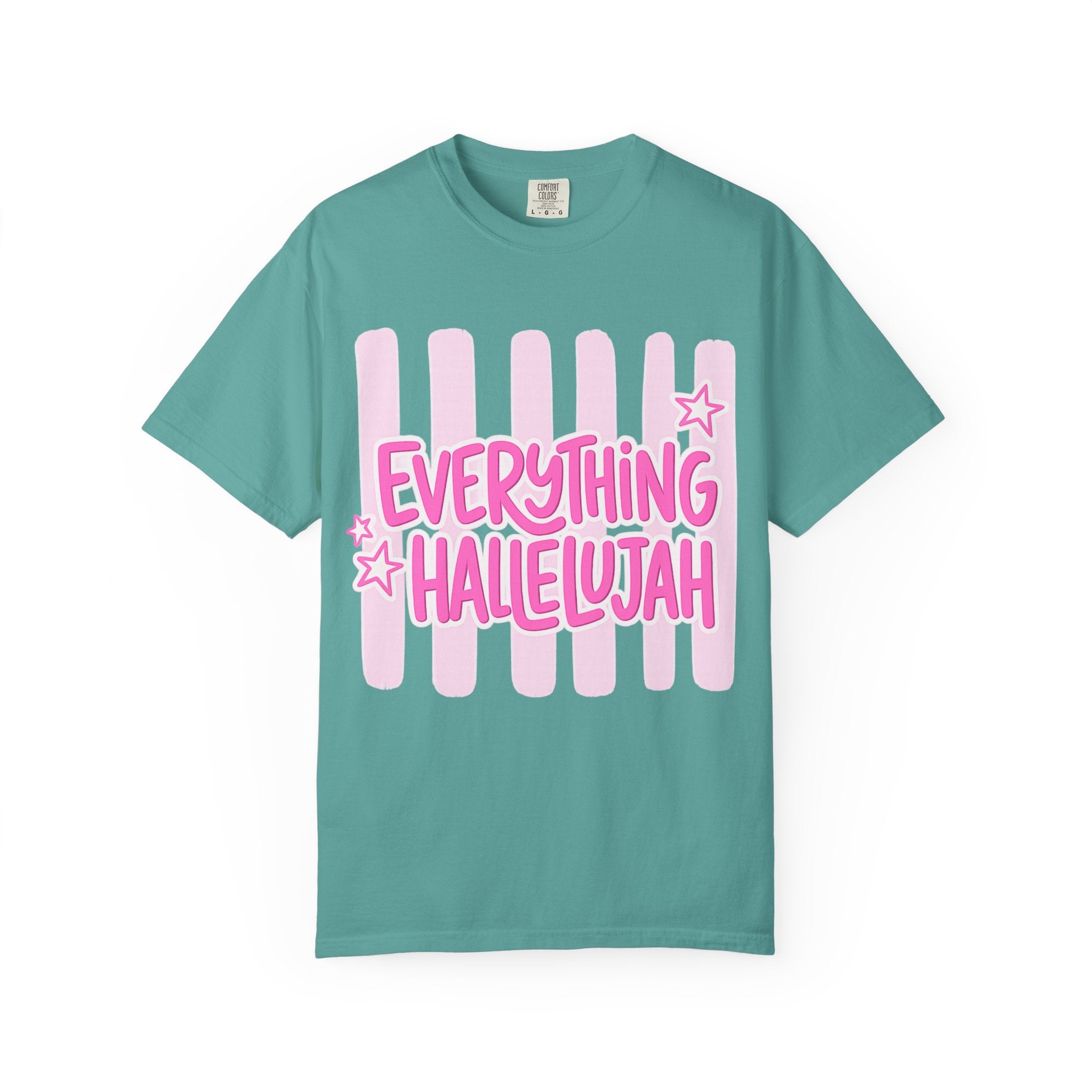Everything Hallelujah T-Shirt — Pink Retro Stripe Graphic Tee