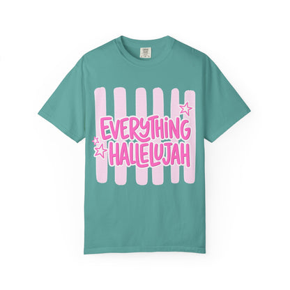 Everything Hallelujah T-Shirt — Pink Retro Stripe Graphic Tee