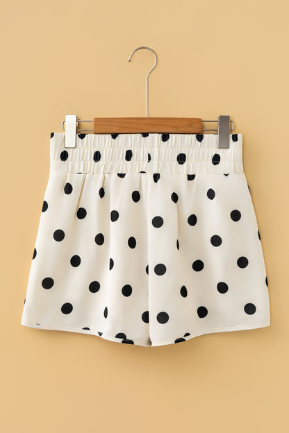 Sky Blue Polka Dot Print Shirred High Waist Casual Shorts