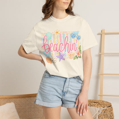 Beachin' T-Shirt — Tropical Summer Graphic Tee with Seashells & Sunglasses