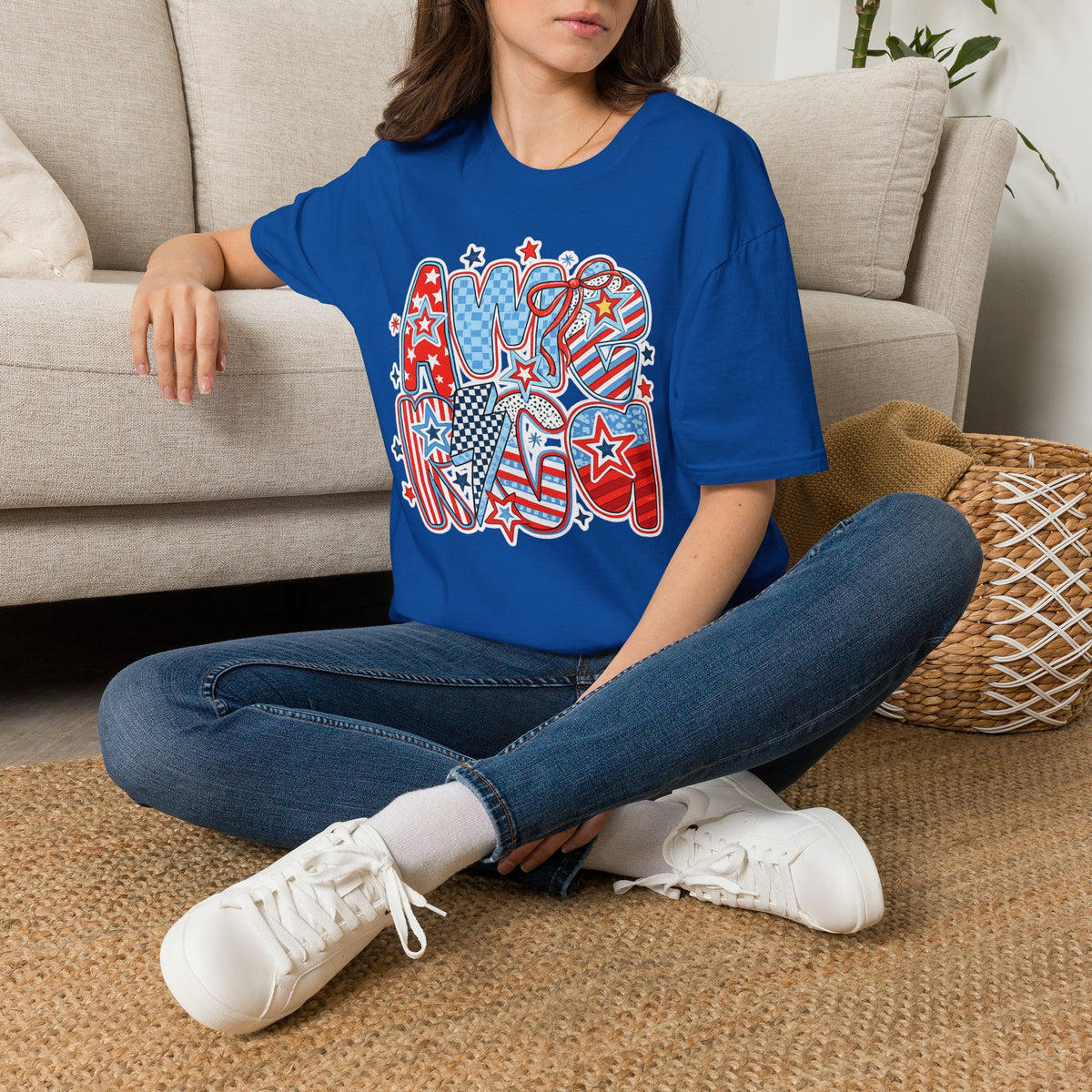 Patriotic AMERICA Graphic T-Shirt — Red White Blue Stars & Stripes Tee