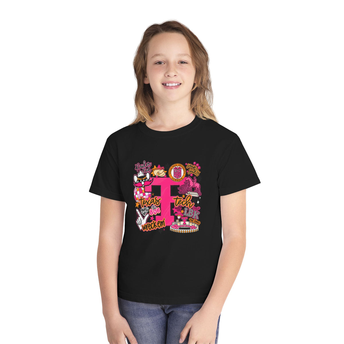 Pink 'P' Graphic Youth Tee — Cheerful School Spirit Shirt