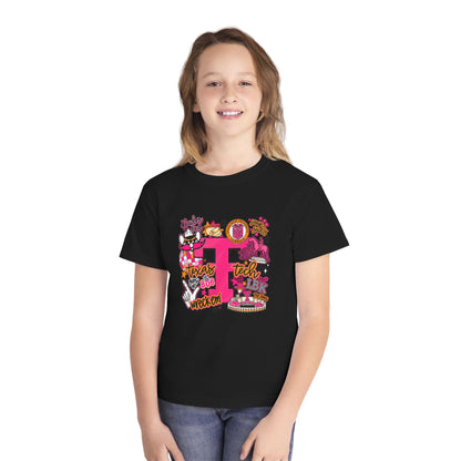 Pink 'P' Graphic Youth Tee — Cheerful School Spirit Shirt