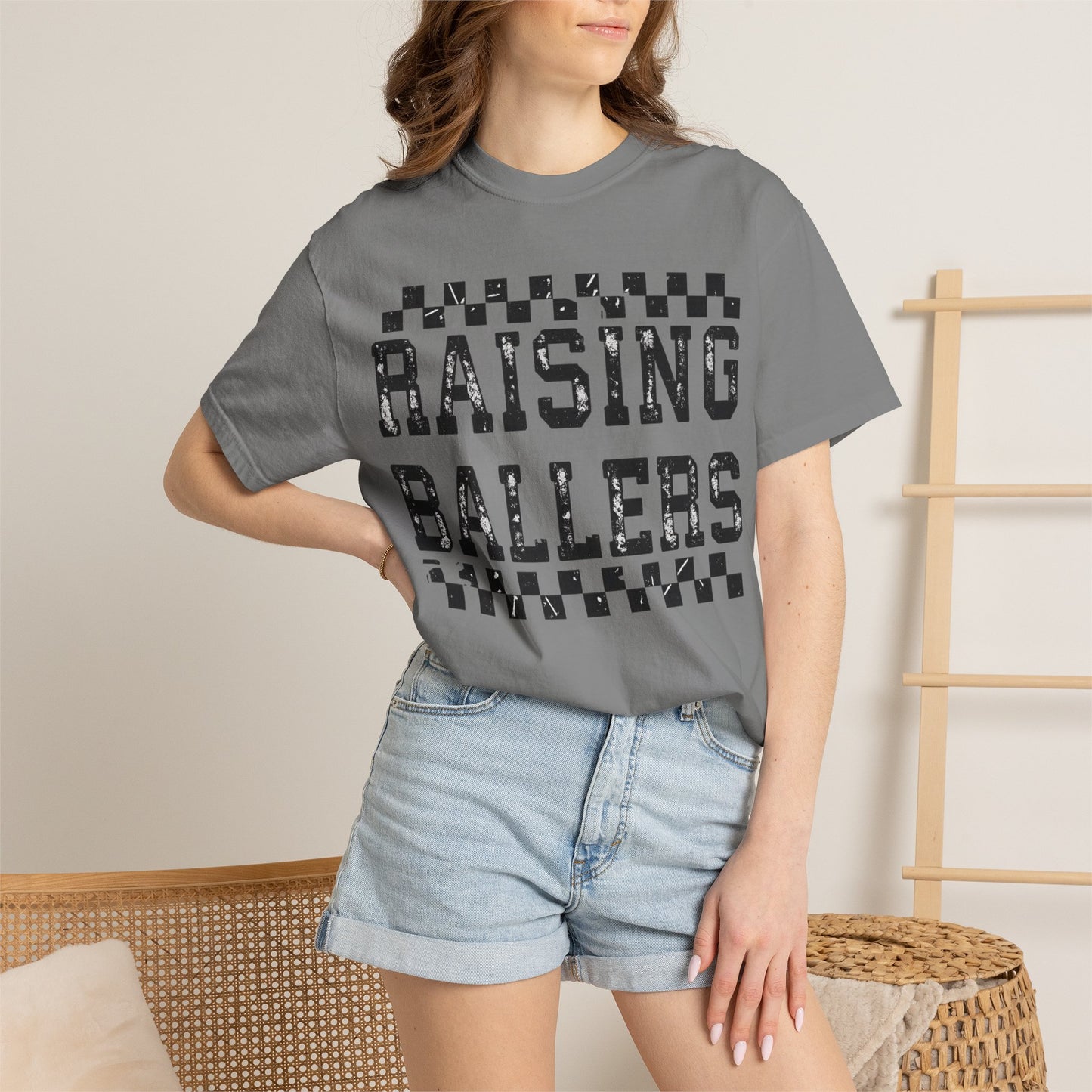 Raising Ballers T-Shirt — Vintage Checkerboard Kids Basketball Parent Tee