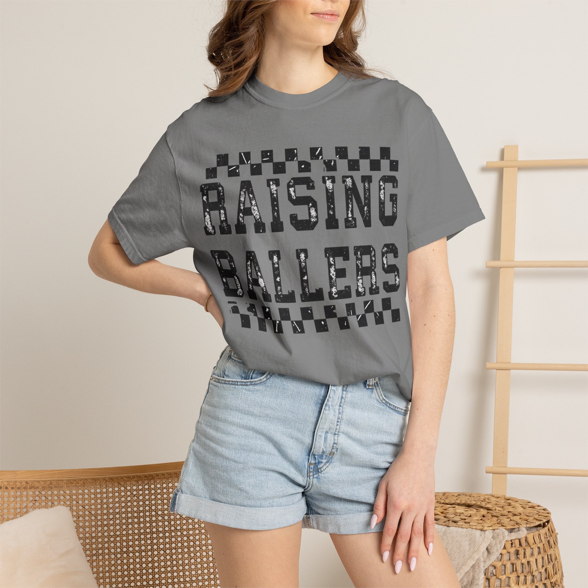 Raising Ballers T-Shirt — Vintage Checkerboard Kids Basketball Parent Tee