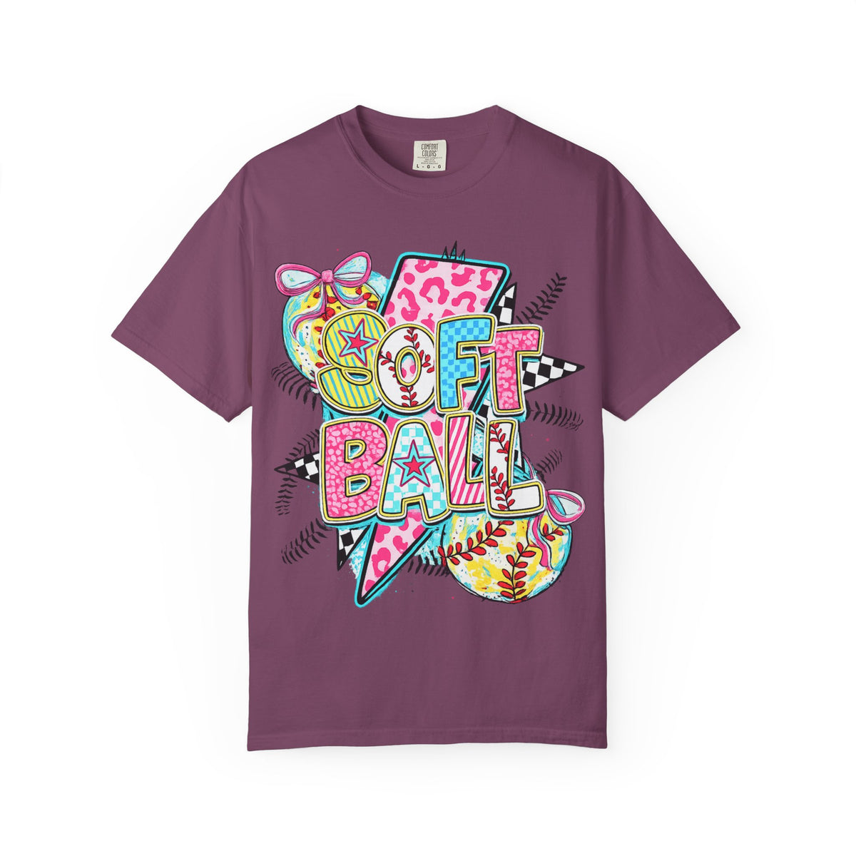 Softball Graphic T-Shirt — Colorful 'Softball' Pop Art Design