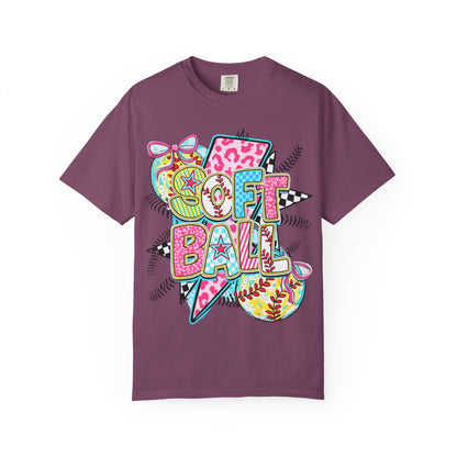Softball Graphic T-Shirt — Colorful 'Softball' Pop Art Design