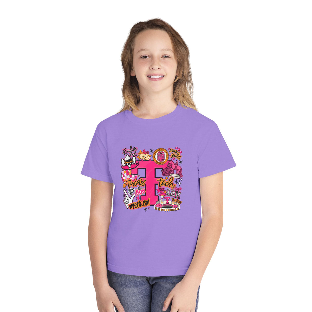Pink 'P' Graphic Youth Tee — Cheerful School Spirit Shirt