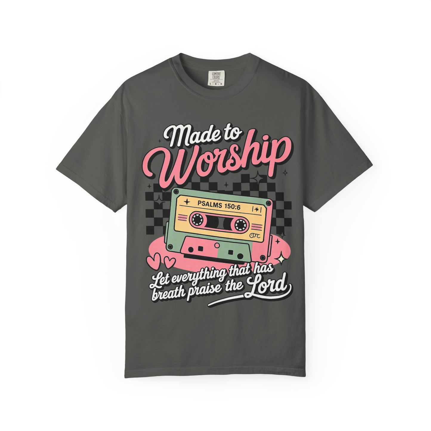 Made to Worship T‑Shirt – Retro Cassette Christian Tee (Psalm 150:6)