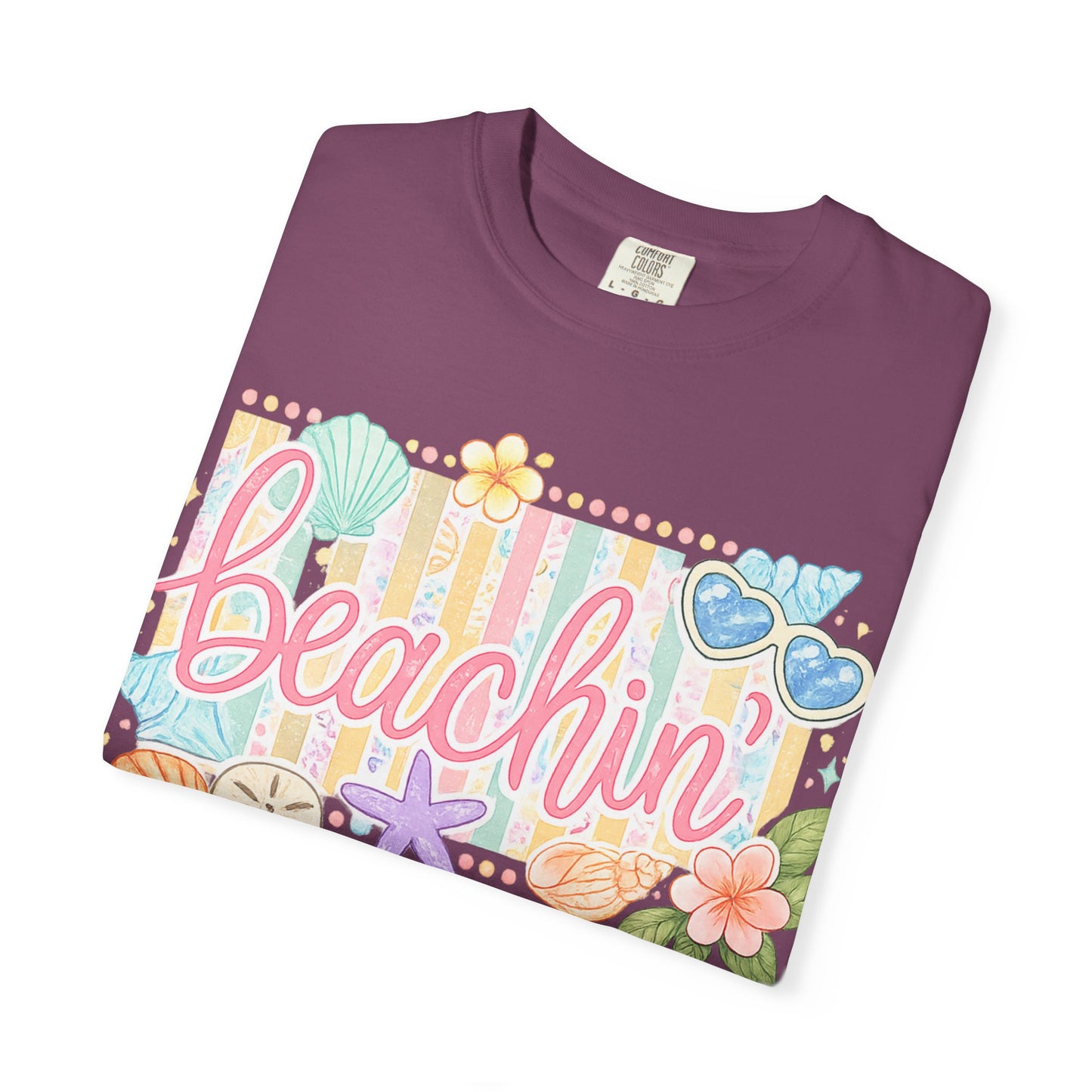 Beachin' T-Shirt — Tropical Summer Graphic Tee with Seashells & Sunglasses