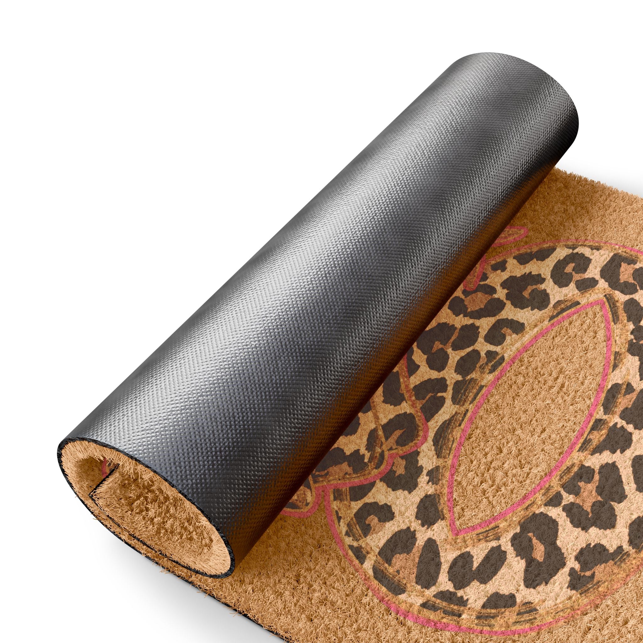 Leopard Print 'Hello' Doormat with Pink Bow – Chic Animal Print Entry Rug