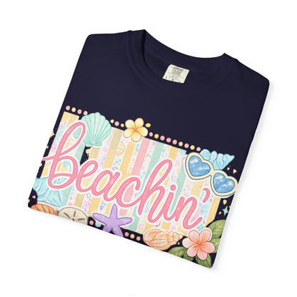 Beachin' T-Shirt — Tropical Summer Graphic Tee with Seashells & Sunglasses