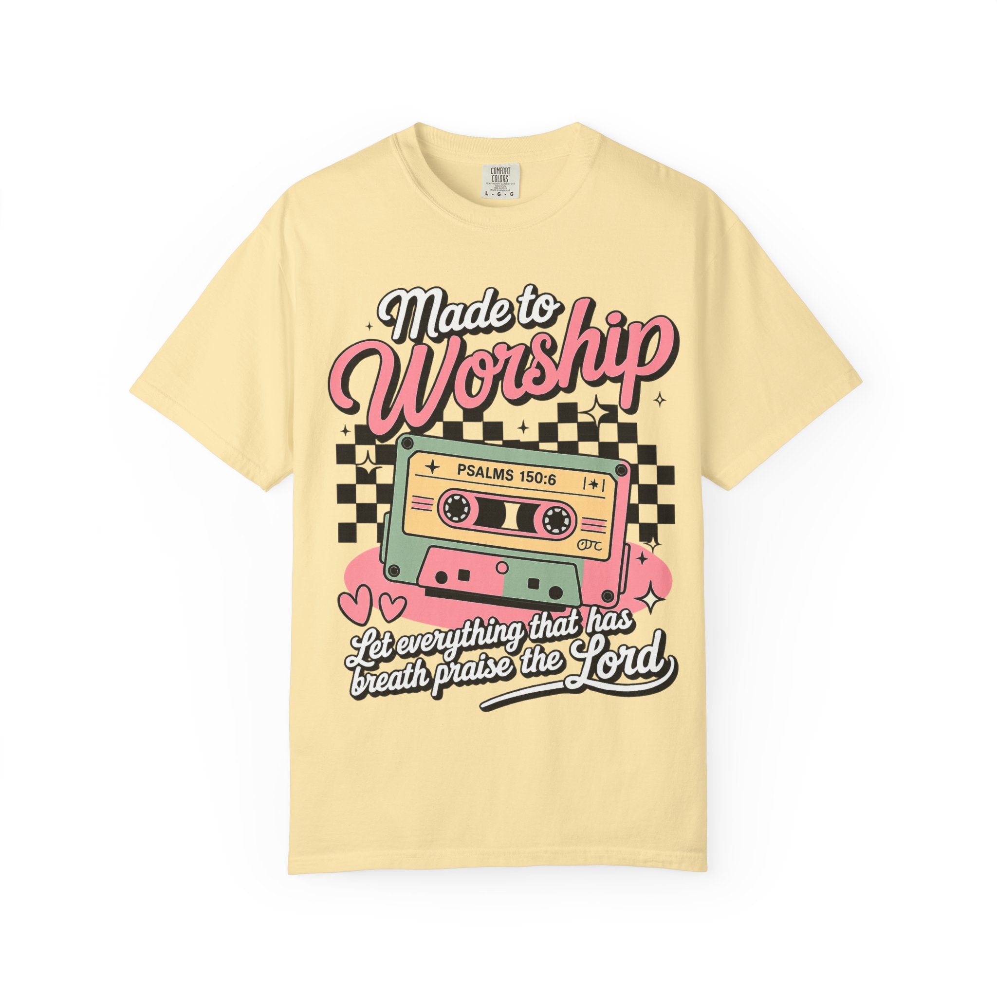 Made to Worship T‑Shirt – Retro Cassette Christian Tee (Psalm 150:6)