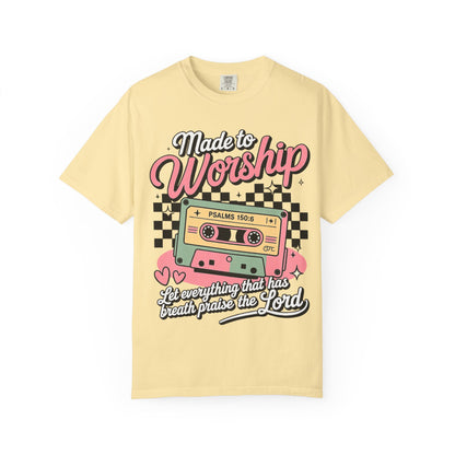 Made to Worship T‑Shirt – Retro Cassette Christian Tee (Psalm 150:6)