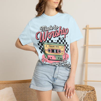 Made to Worship T‑Shirt – Retro Cassette Christian Tee (Psalm 150:6)