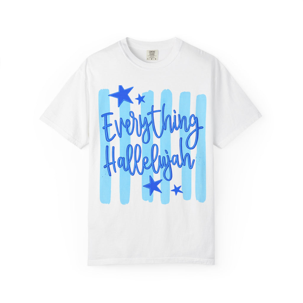Everything Hallelujah T-Shirt — Blue Script Stars Graphic Tee