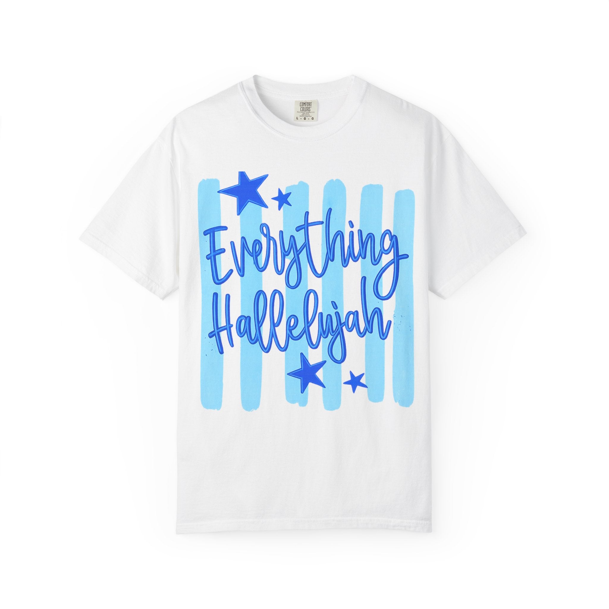 Everything Hallelujah T-Shirt — Blue Script Stars Graphic Tee