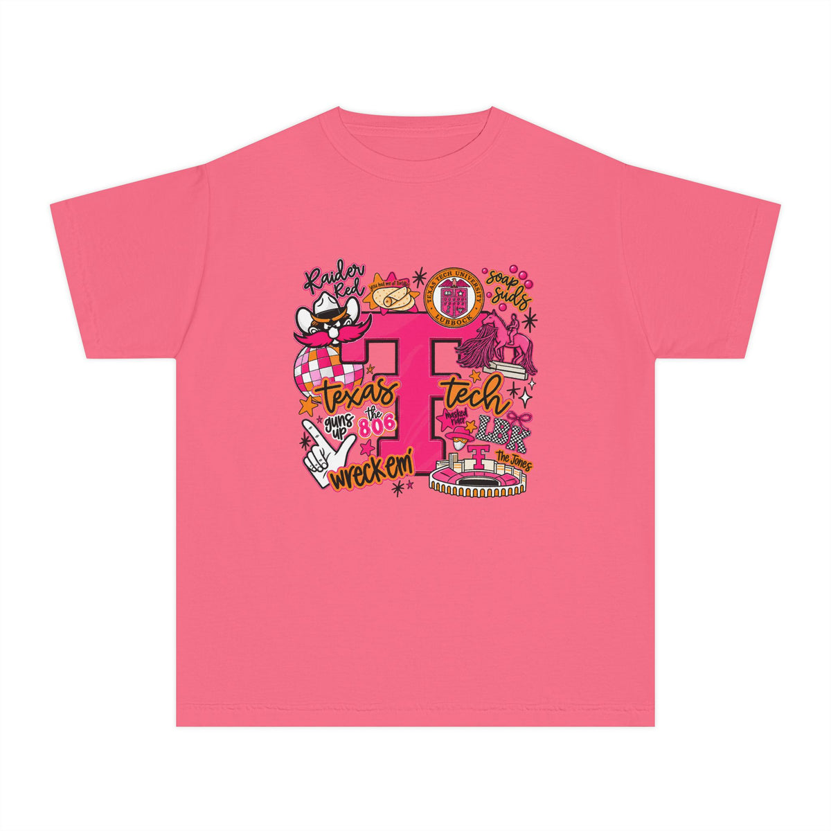 Pink 'P' Graphic Youth Tee — Cheerful School Spirit Shirt