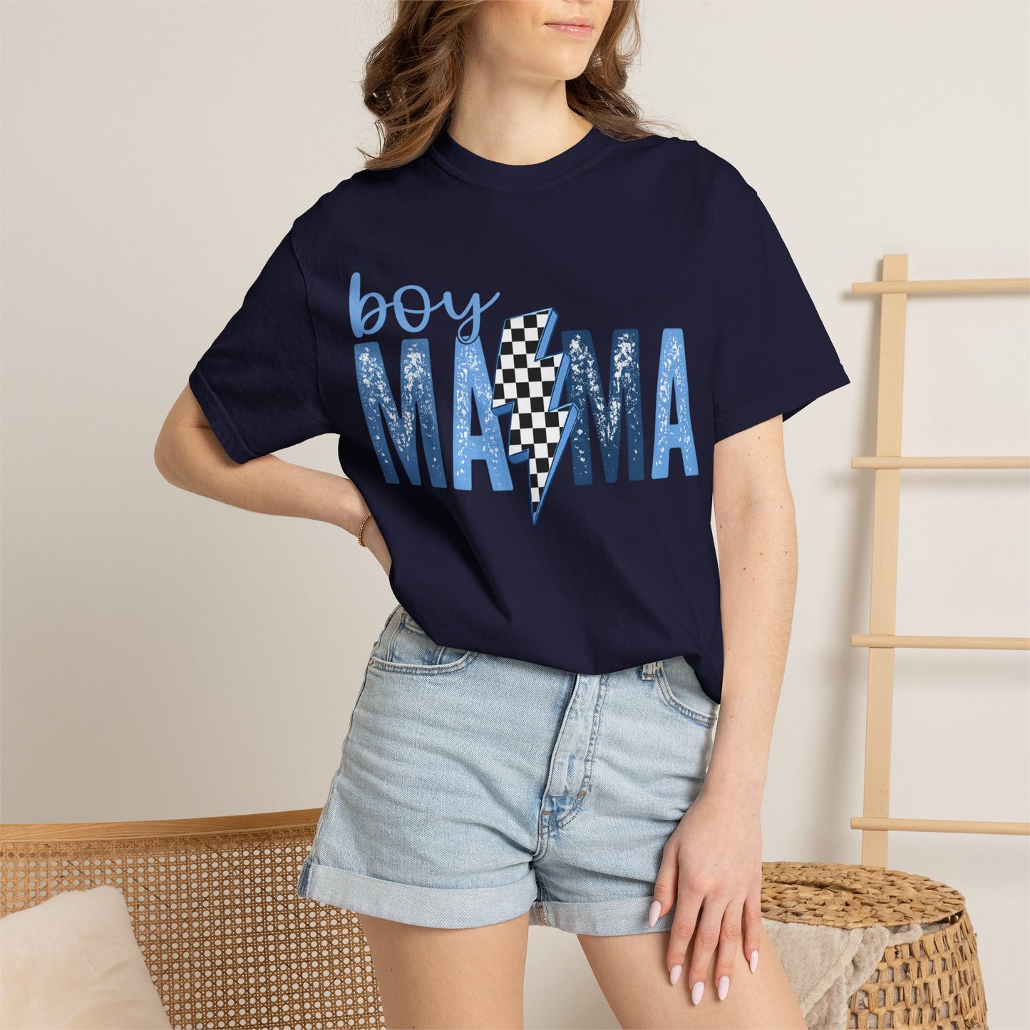 Boy Mama Lightning Bolt T-Shirt — Vintage Blue Mom Tee