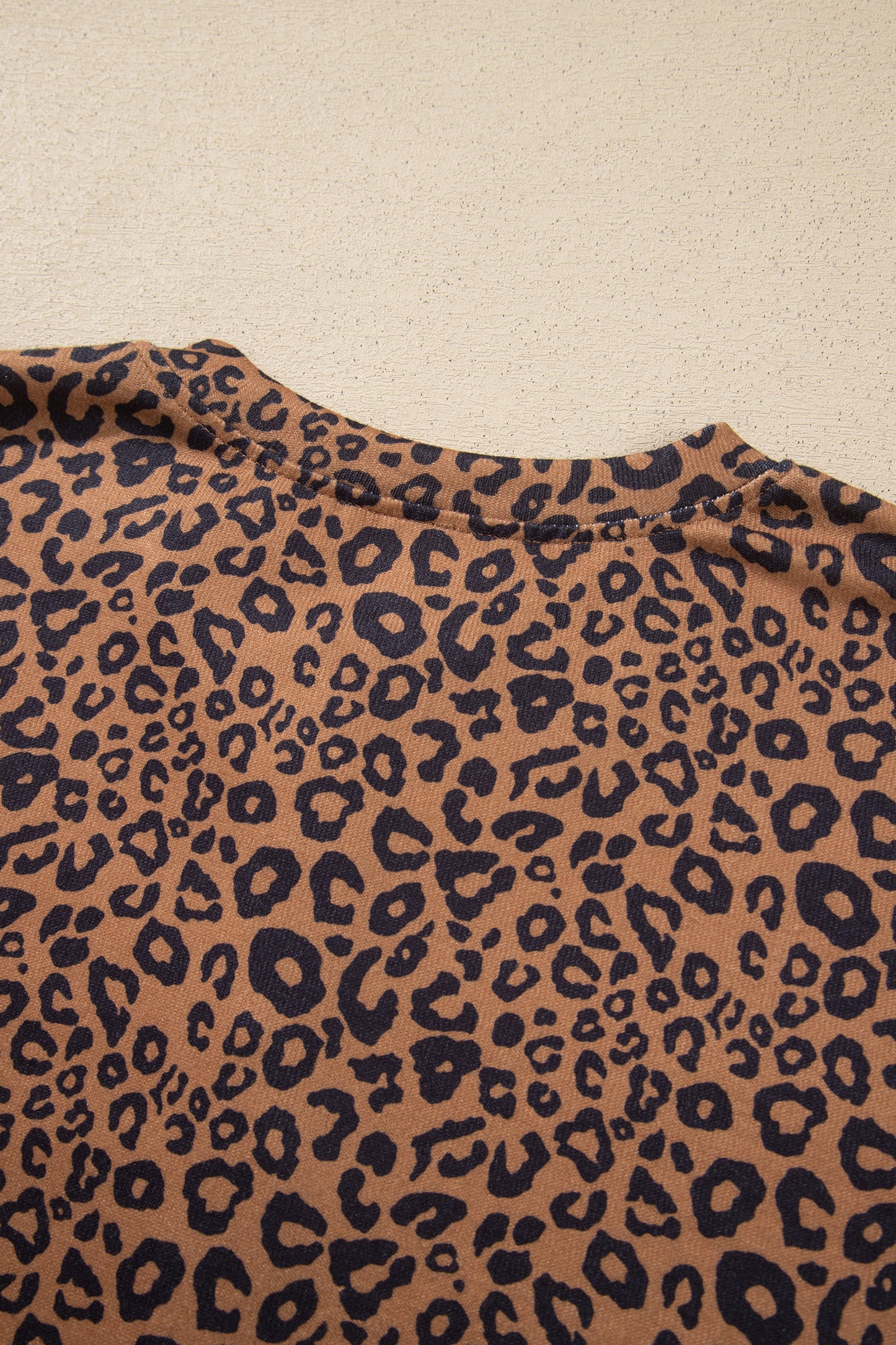 Brown Leopard Print Long Sleeve Henley Top Elastic Waist Shorts 2pcs Outfit