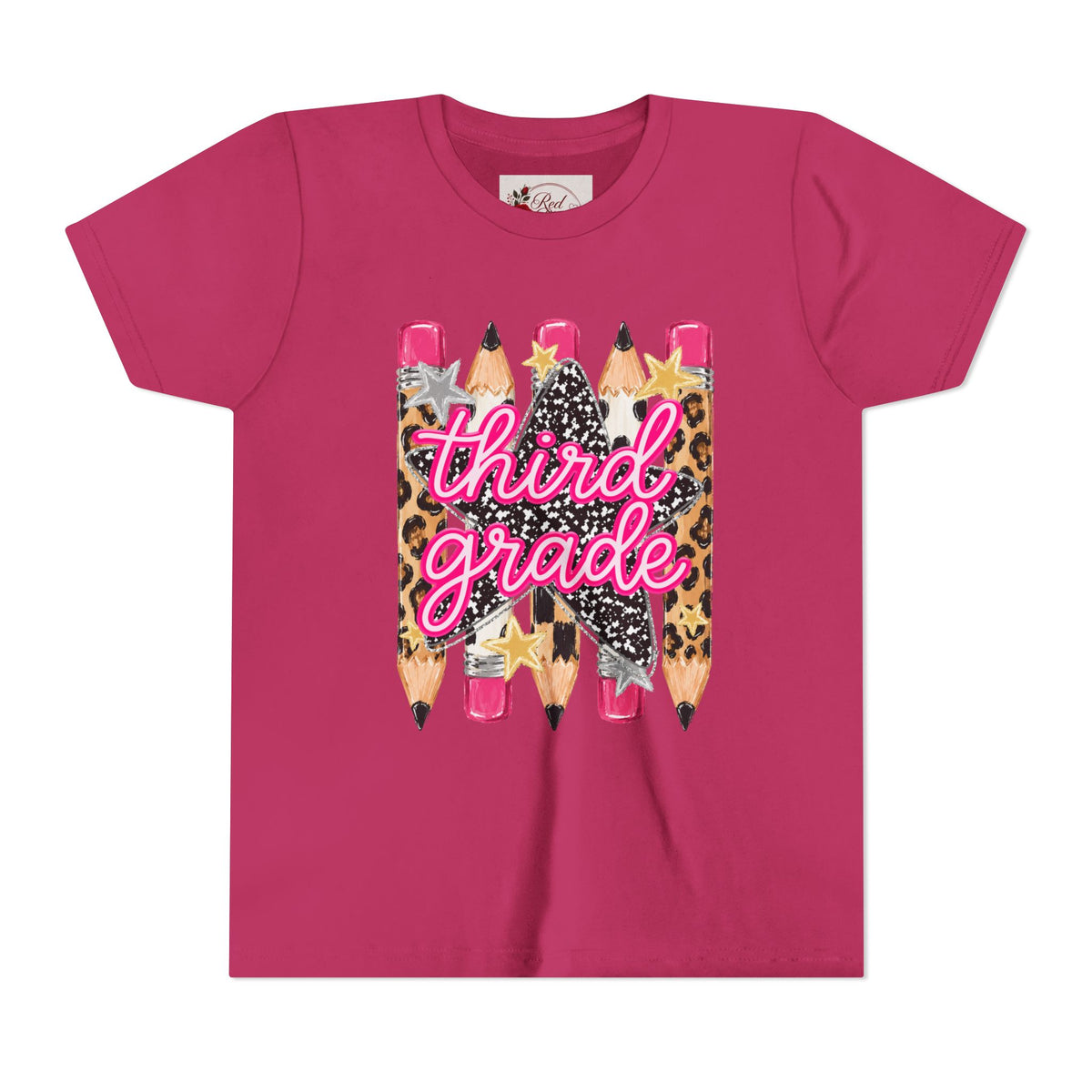 Third Grade Leopard Pencil Kids Tee — Back to School Youth Shirt