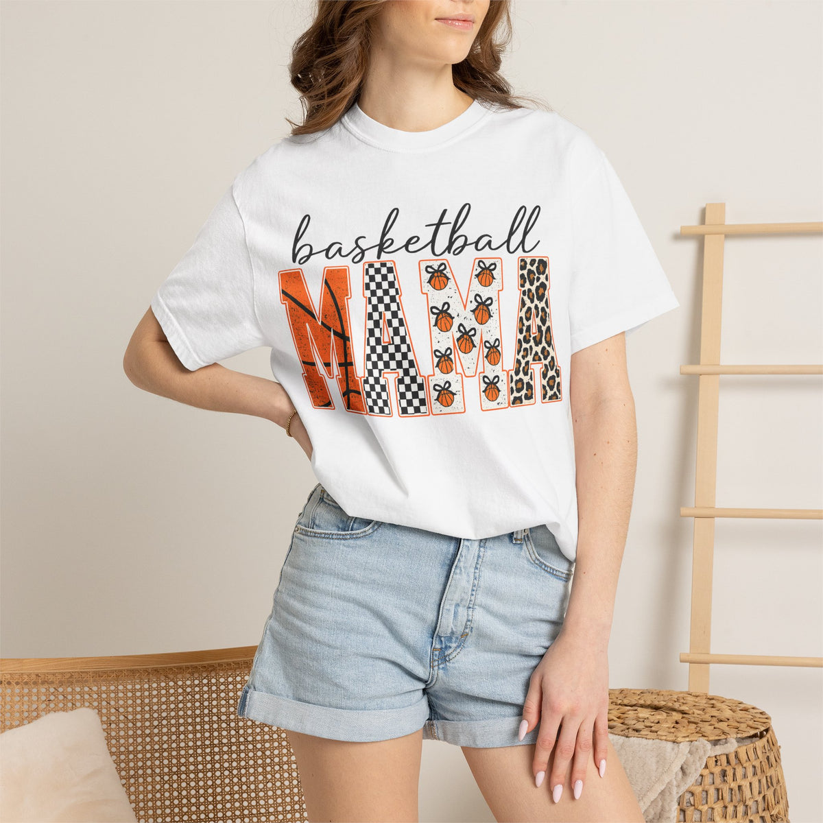 Basketball Mama T-Shirt — Leopard & Orange Pattern Mom Tee