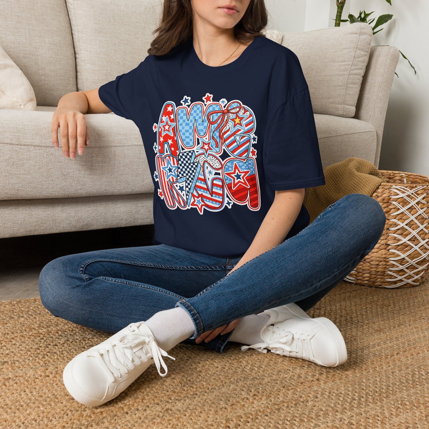 Patriotic AMERICA Graphic T-Shirt — Red White Blue Stars & Stripes Tee