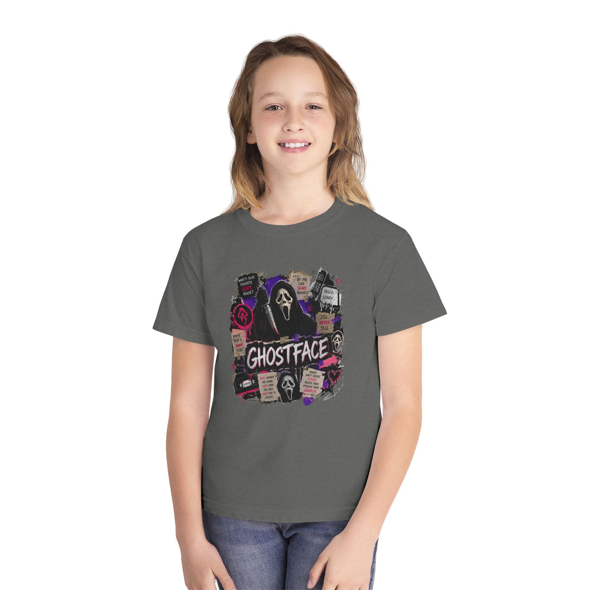 Youth Ghostface Graphic Tee – Scary Movie Horror Mask Design
