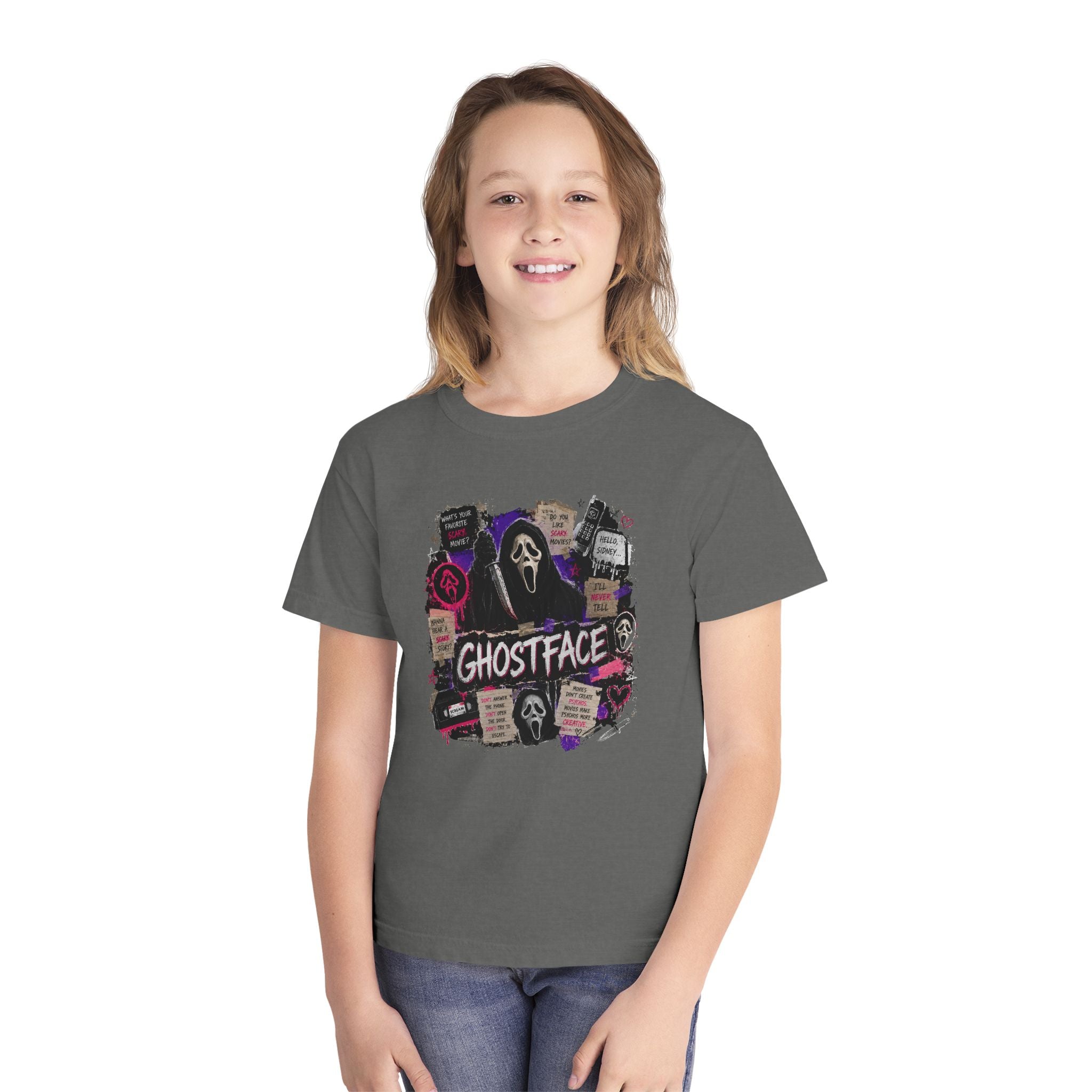 Youth Ghostface Graphic Tee – Scary Movie Horror Mask Design