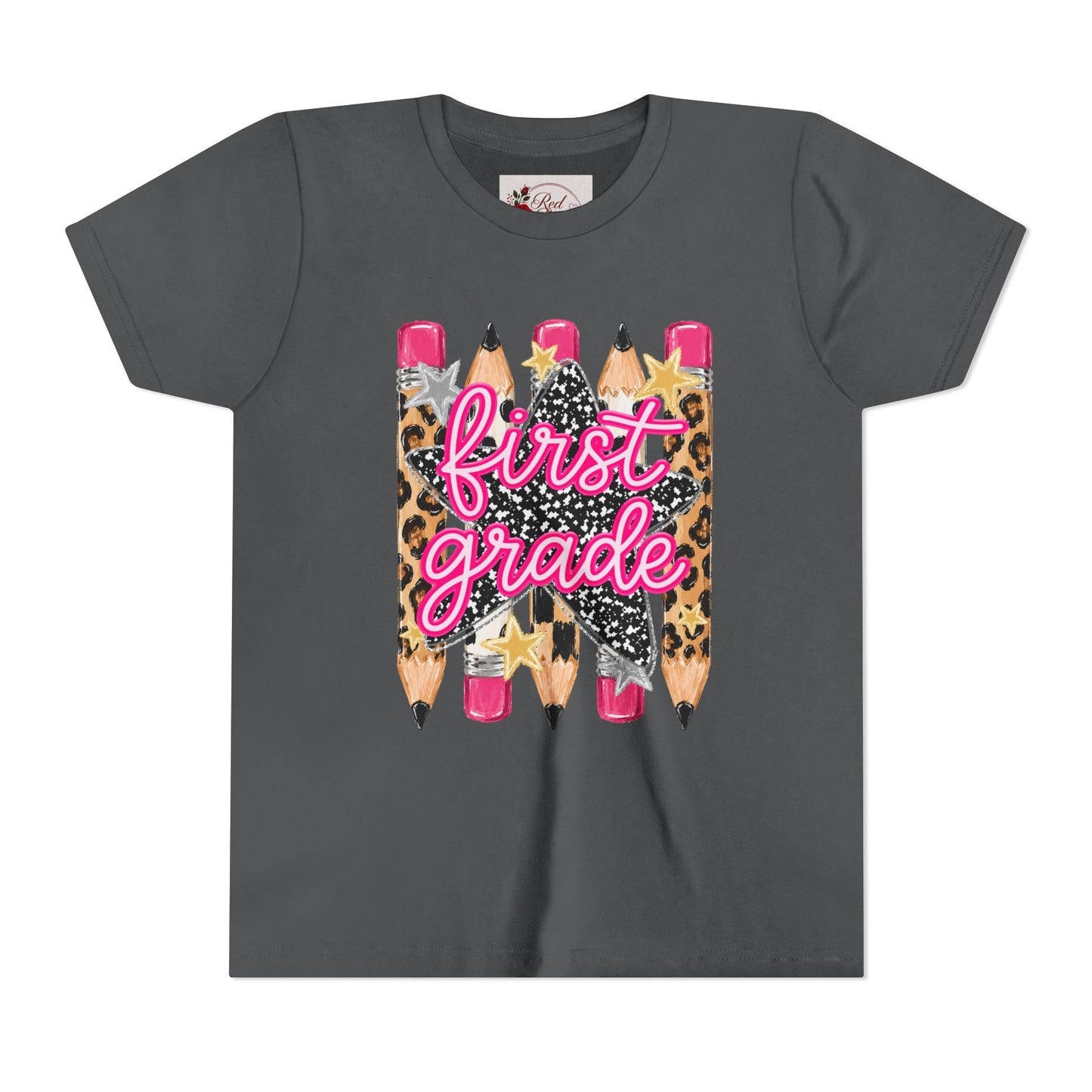 First Grade Youth Tee — Leopard Pencil Back to School Shirt